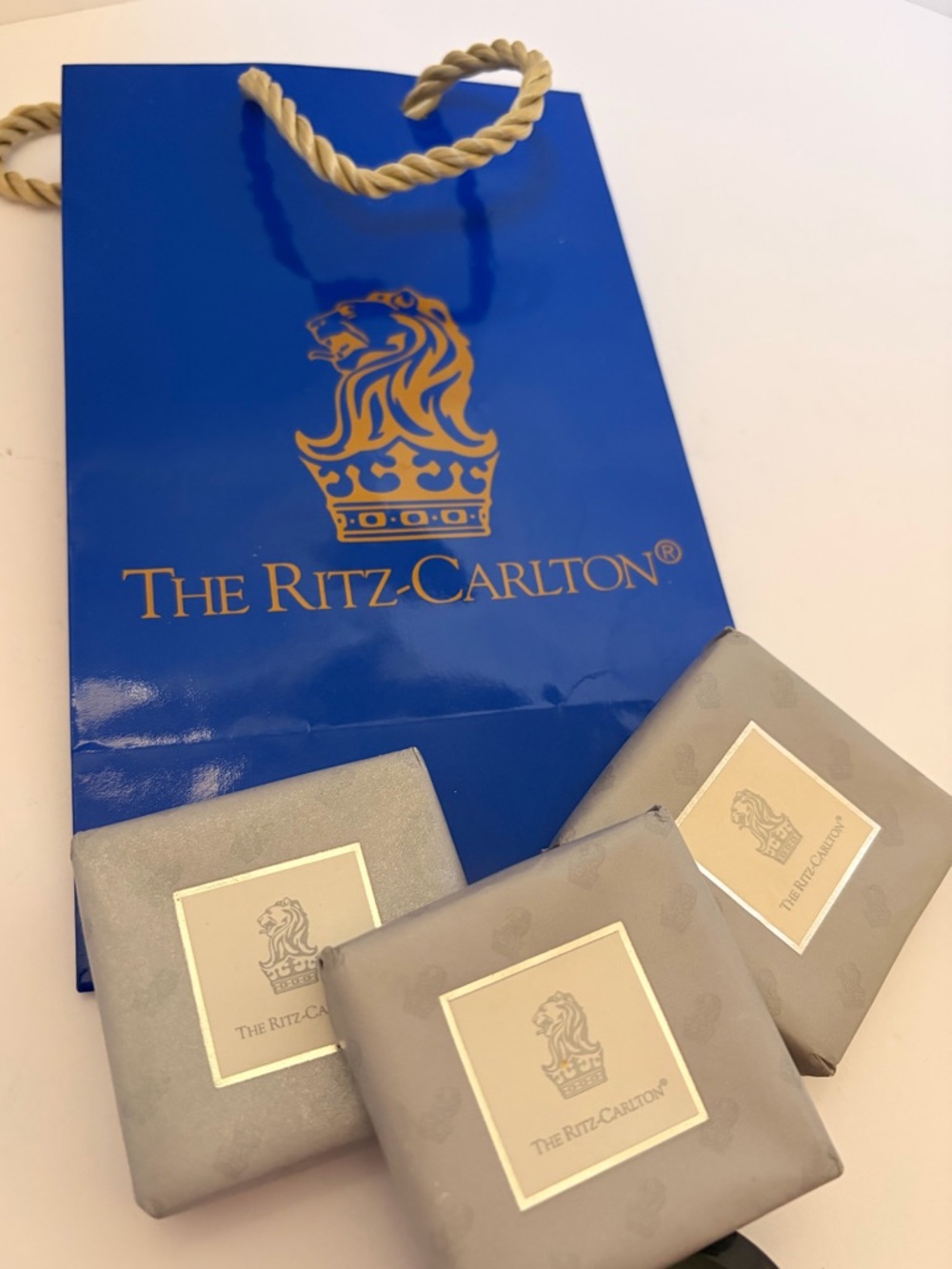 The Ritz-Carlton Blue Gift Bag with Gold Logo and 3 Soap Boxes